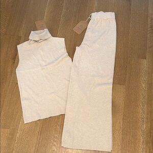 Cream Sleeveless Top and Pants Set